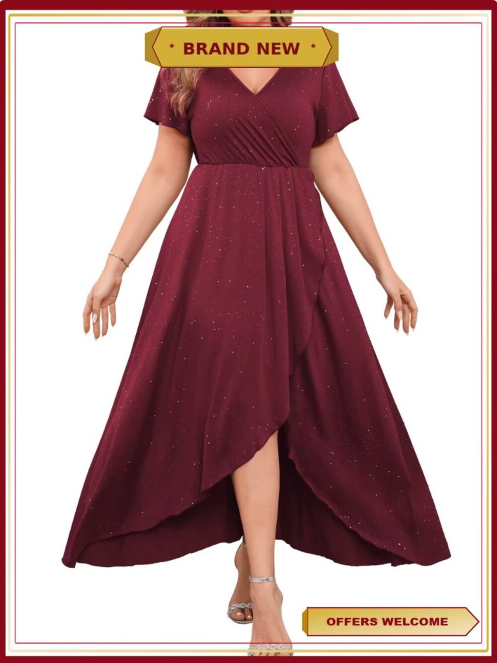 Plus Size Formal Evening Dress Glitter V Neck Split Cocktail Gown